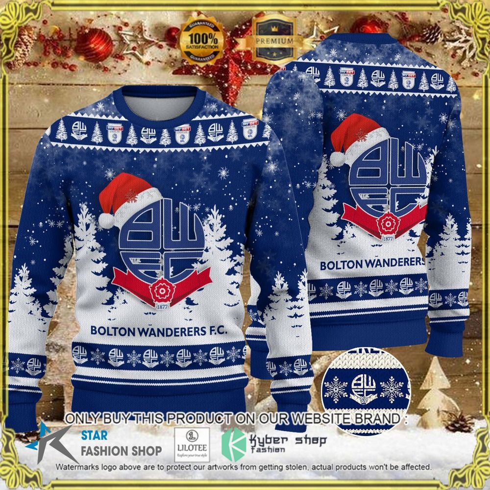 bolton wanderers fc blue white christmas sweater limited editionb127w