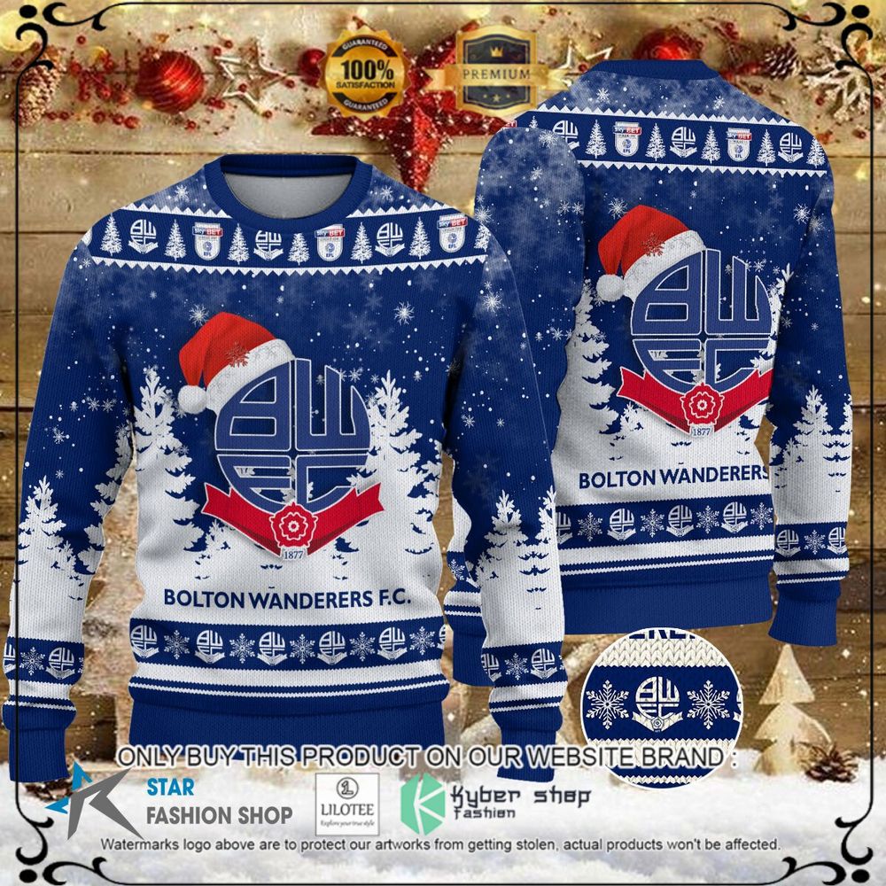 bolton wanderers fc blue white christmas sweater limited