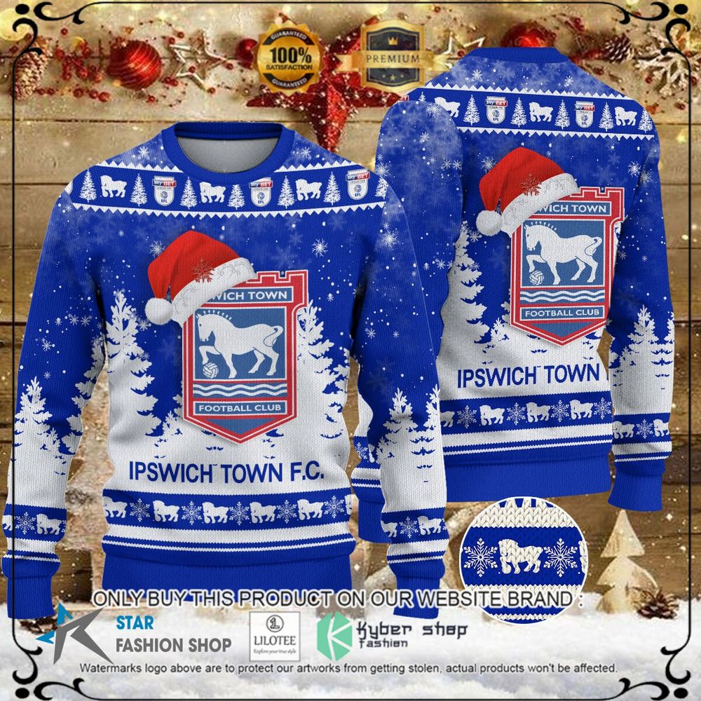 Ipswich Town F.C. Blue White Christmas Sweater - LIMITED EDITION