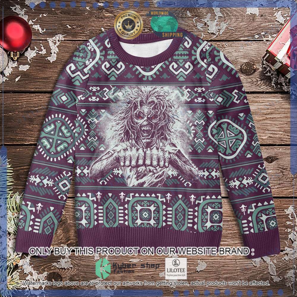 iron maiden skull christmas sweater limited editionge7fq
