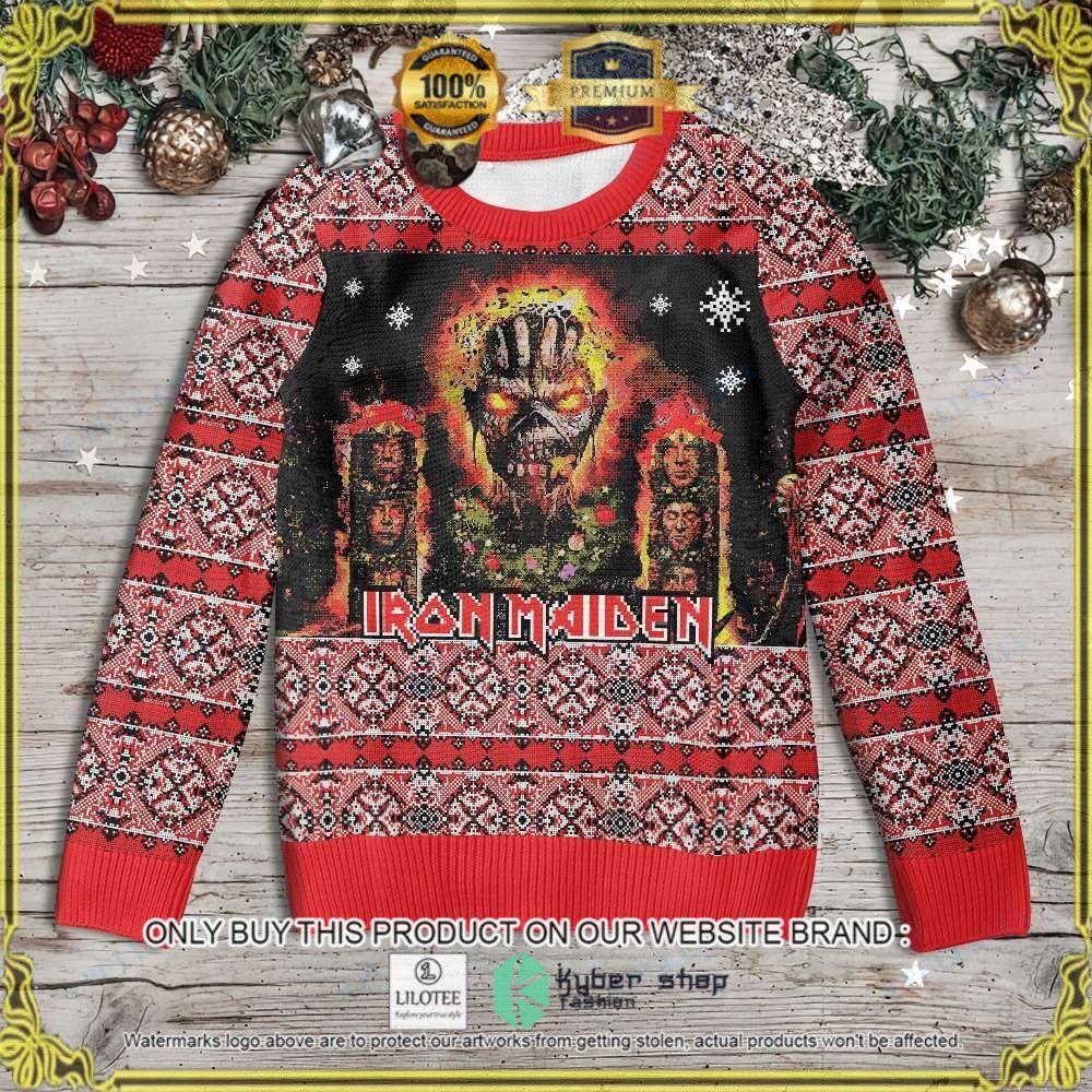 iron maiden the book of souls red christmas sweater limited