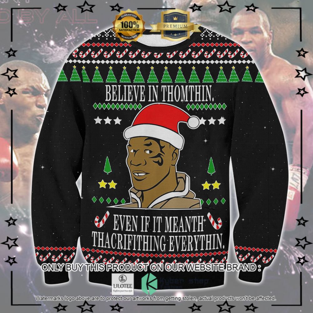 mike tyson believe in thomthin christmas sweater limited
