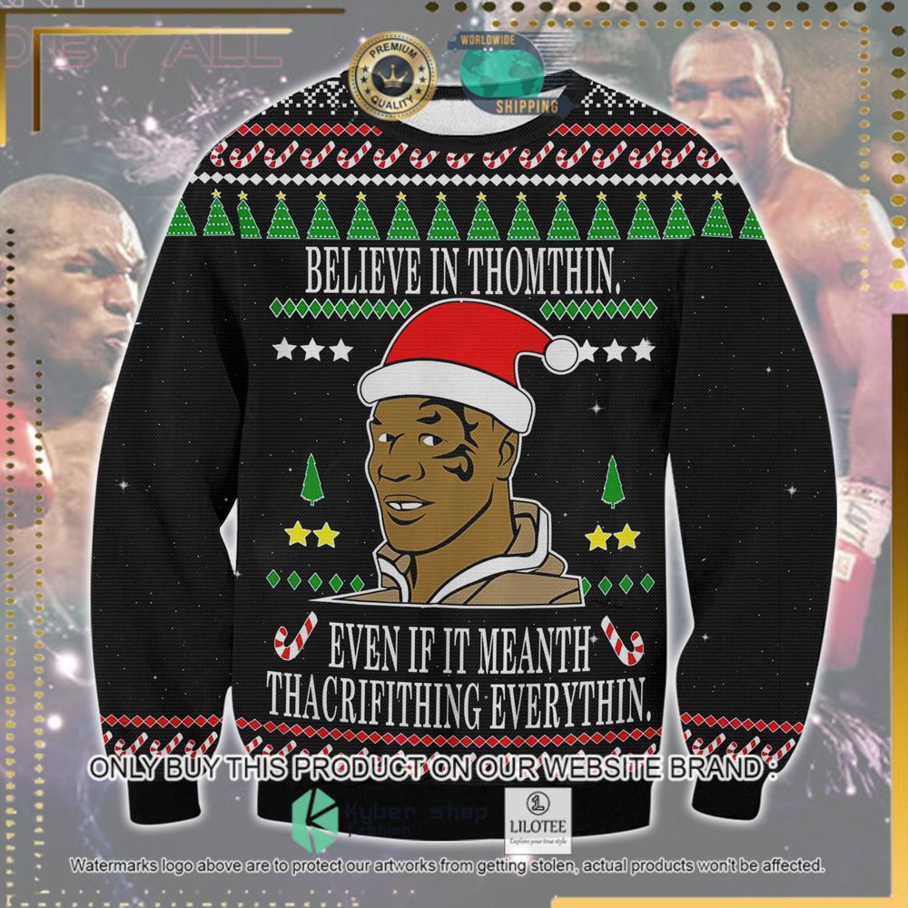 mike tyson believe in thomthin christmas sweater limited editionoztpe