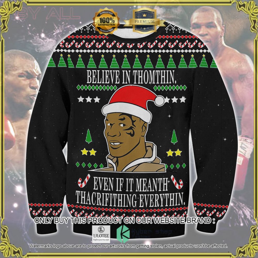 mike tyson believe in thomthin christmas sweater limited editionubt0u