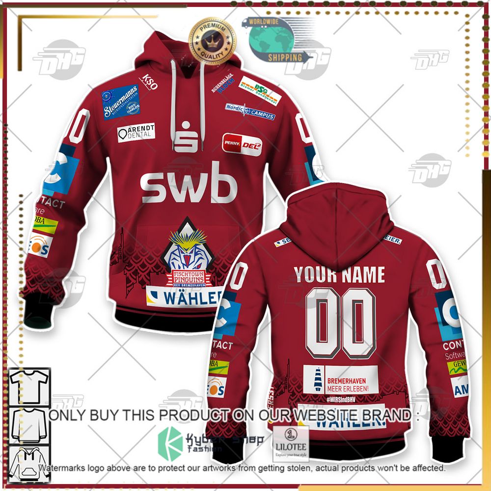 personalized del fischtown pinguins dark red 3d hoodie shirt limited