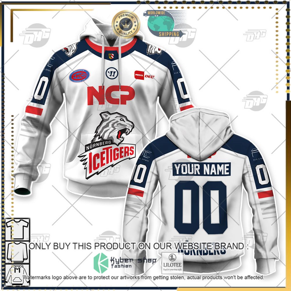 personalized del nurnberg ice tigers white navy 3d hoodie shirt limited