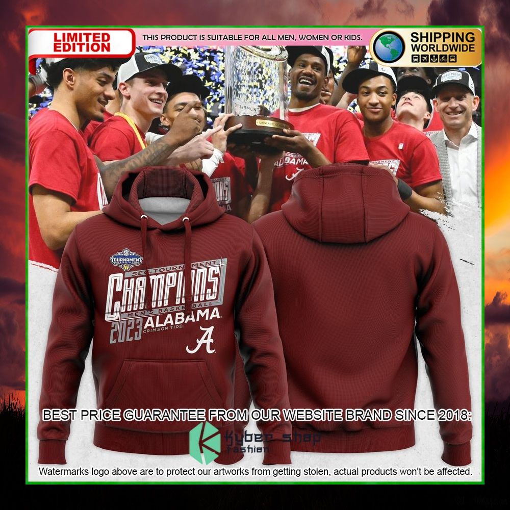 alabama crimson tide 2023 sec mens basketball conference tournament champions hoodie shirt limited edition 1phuu