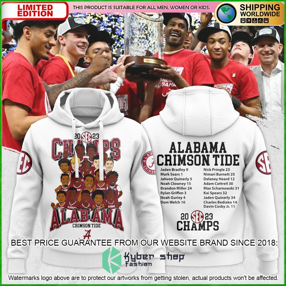 alabama crimson tide 2023 sec mens basketball regular season champions hoodie shirt limited edition af1jw