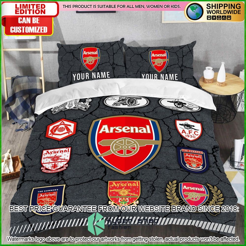arsenal logo history custom name crack bedding set limited edition whsii