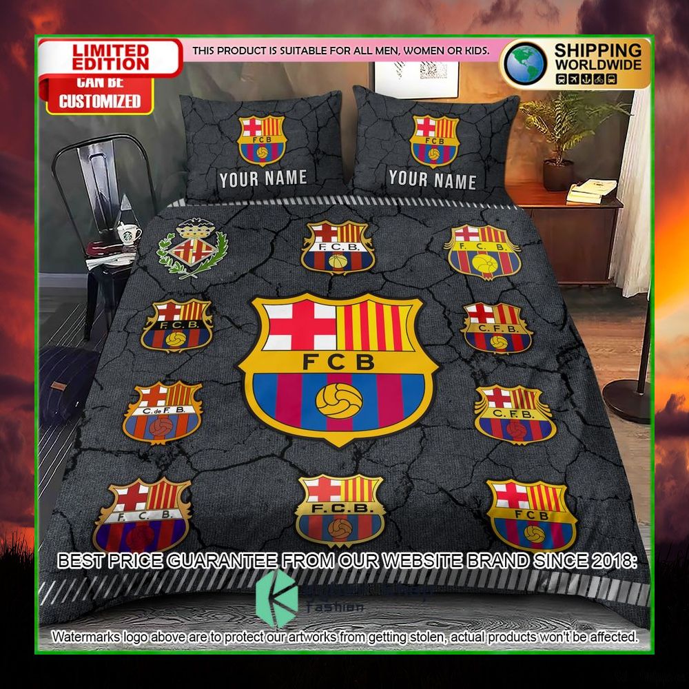 barcelona logo history custom name crack bedding set limited edition 6yjvu