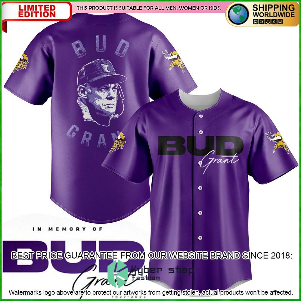 bud grant minnesota vikings nfl baseball jersey limited edition qjv1h