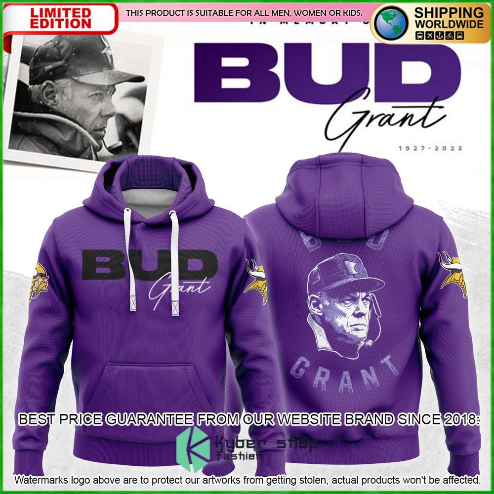 bud grant minnesota vikings nfl hoodie limited edition