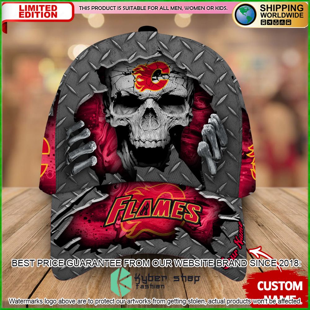 calgary flames custom name nhl skull cap limited edition