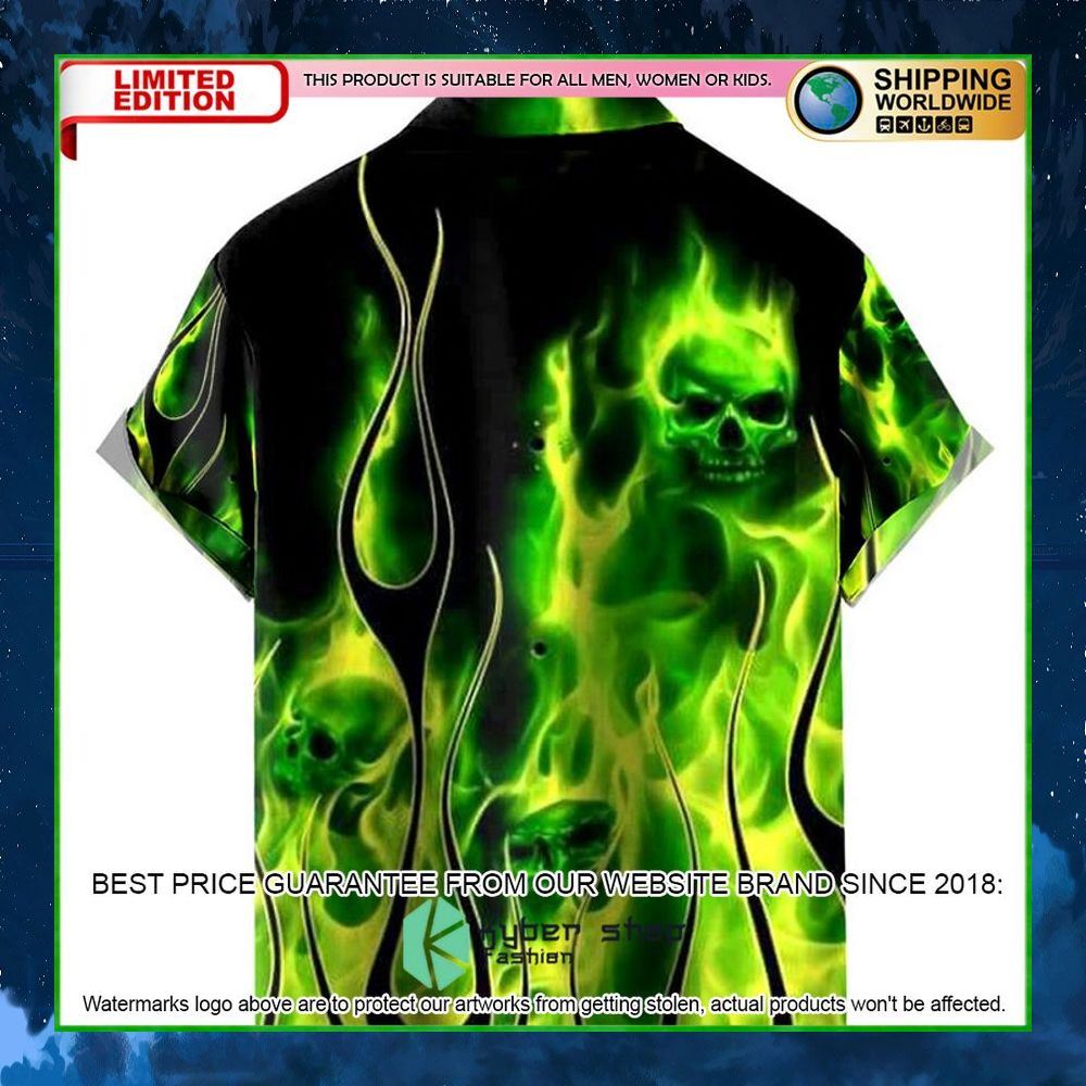 casual green flame skull hawaiian shirt limited edition 3kkno