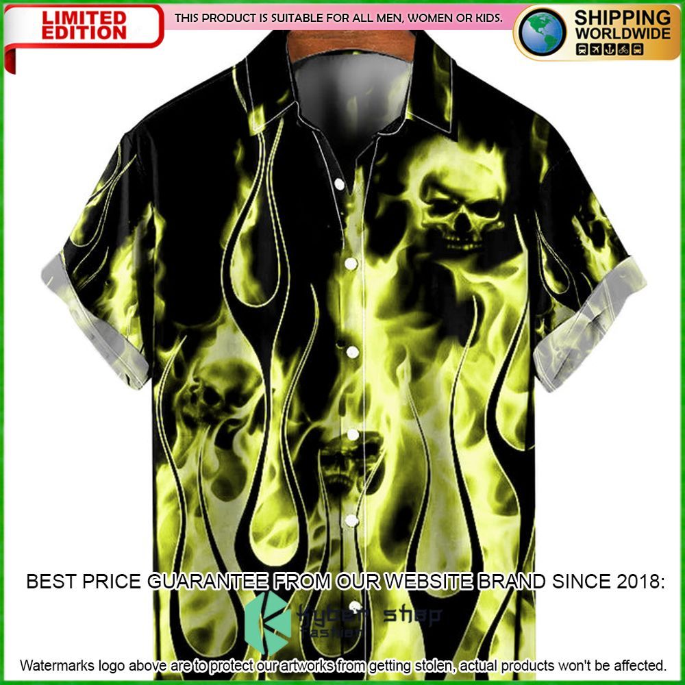 casual green flame skull hawaiian shirt limited edition ryirf