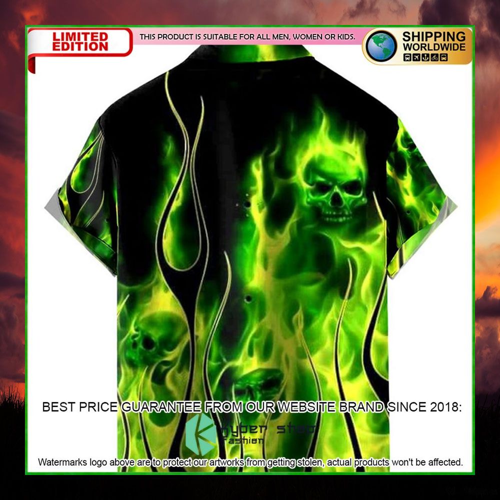 casual green flame skull hawaiian shirt limited edition ybf7u