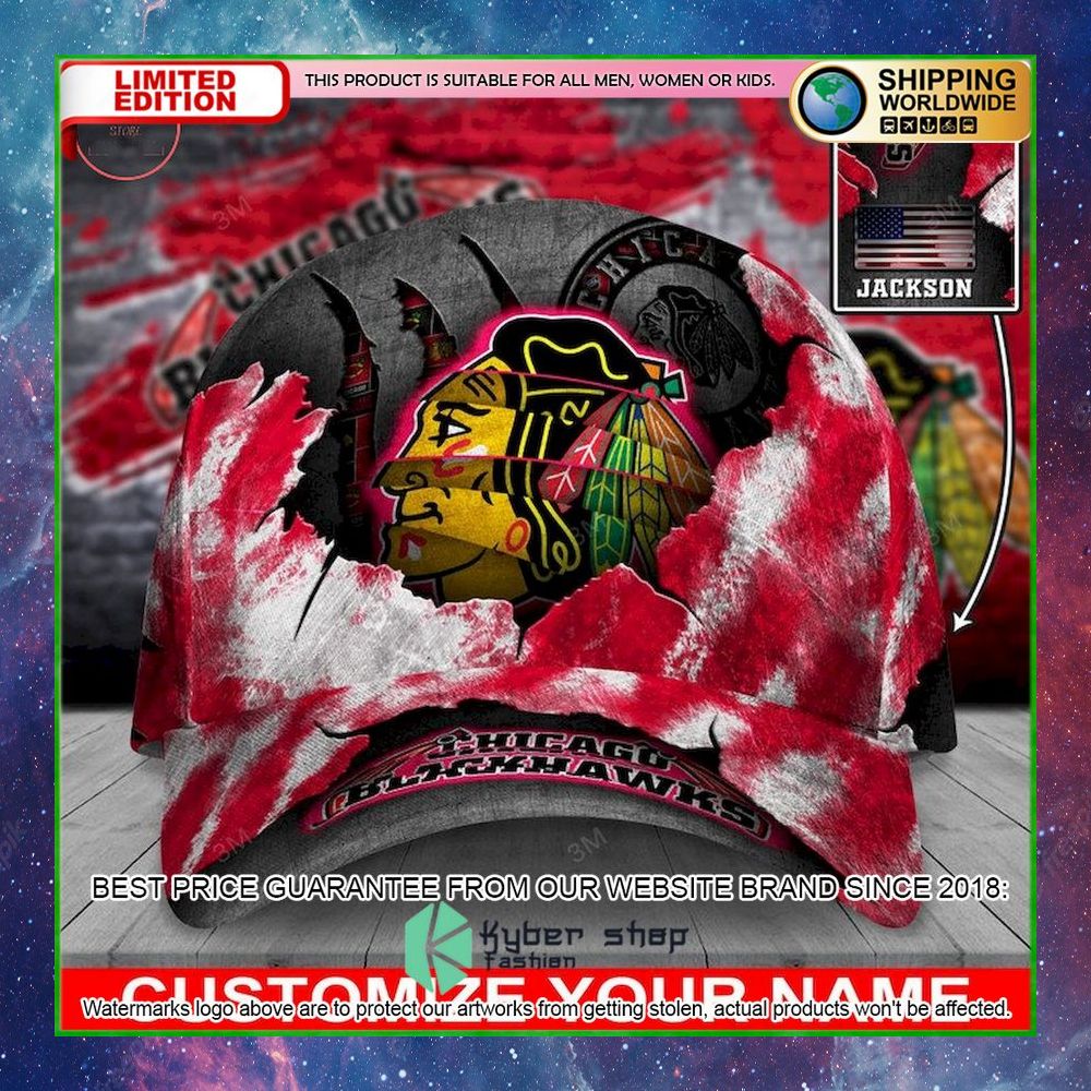 chicago blackhawks skull nhl custom name cap limited edition