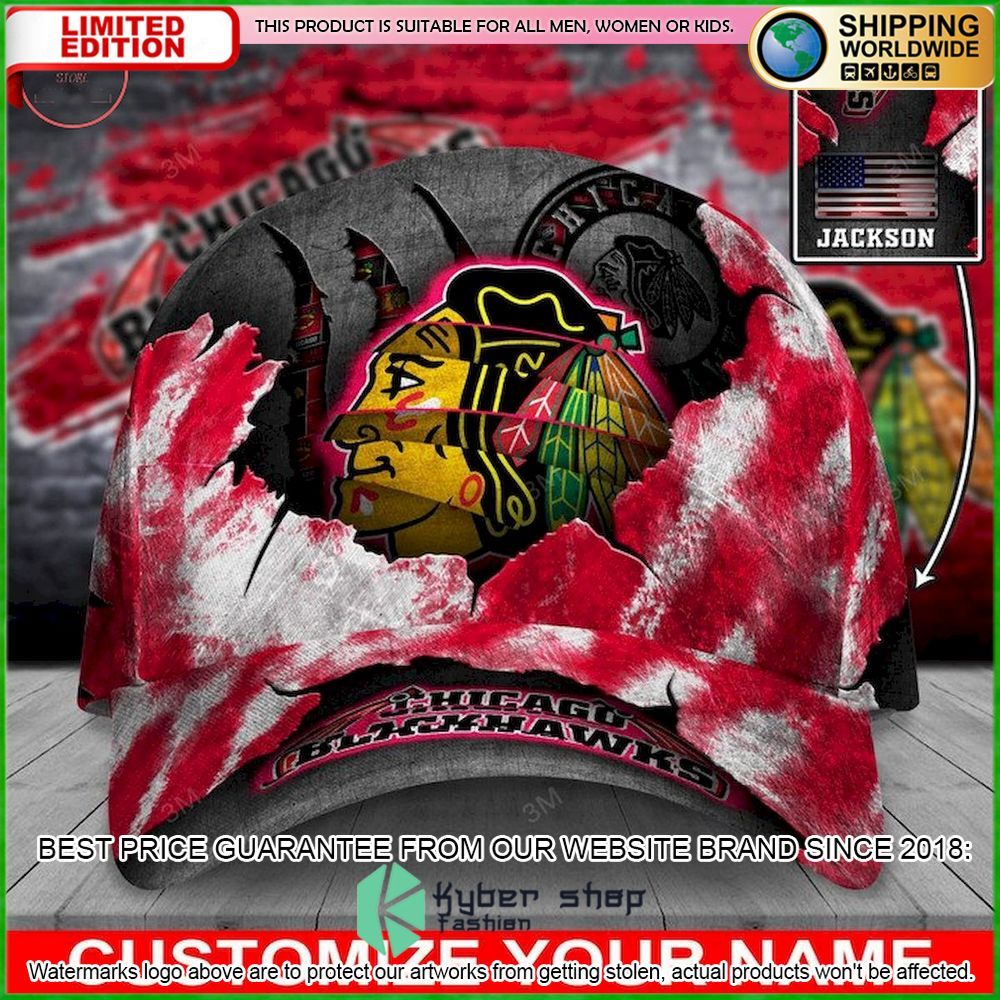 chicago blackhawks skull nhl custom name cap limited edition rvkk4