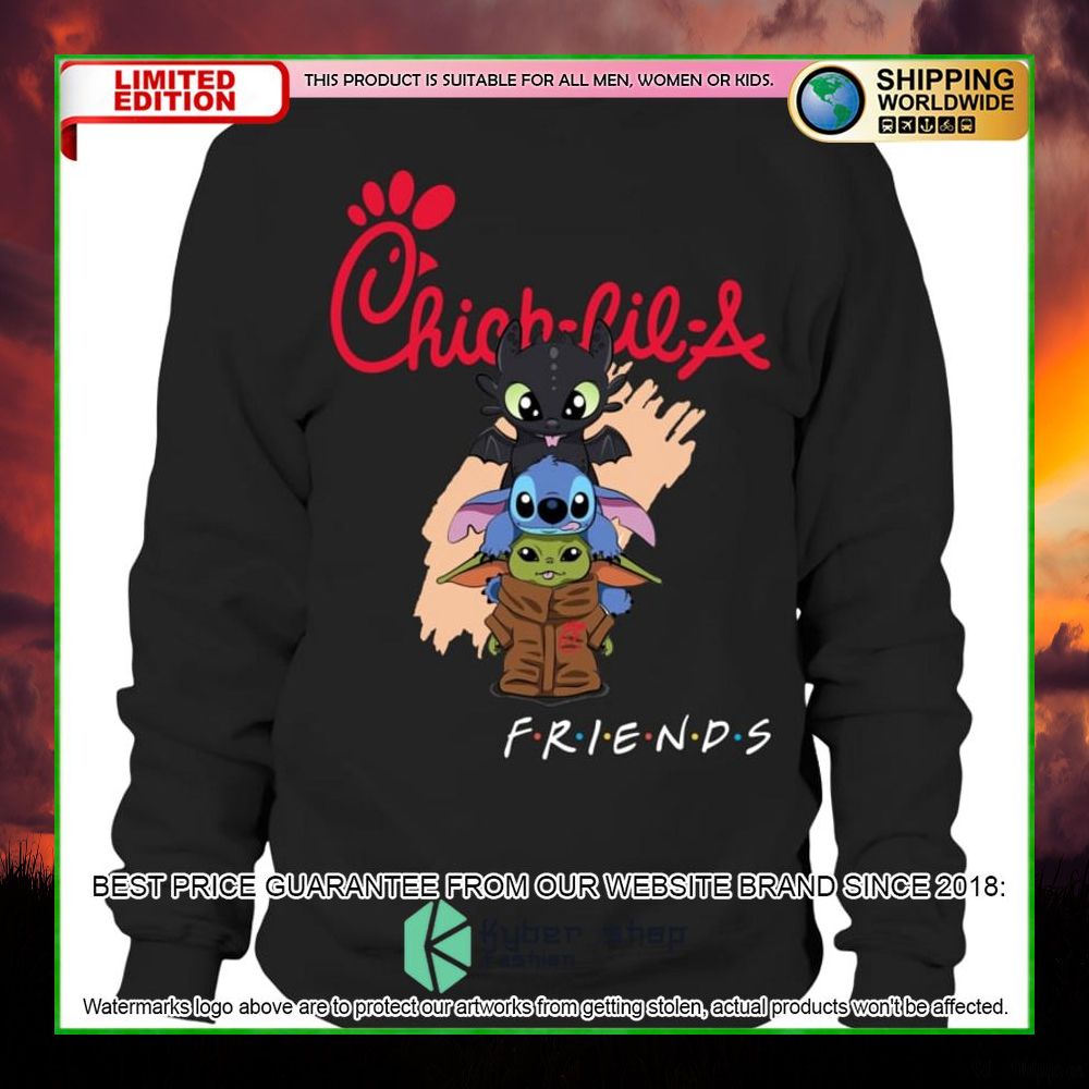 chick fil a toothless stitch baby yoda friends hoodie shirt limited edition