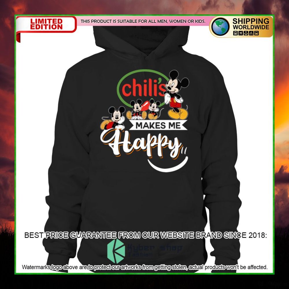 chilis mickey mouse makes me happy hoodie shirt limited edition fja40