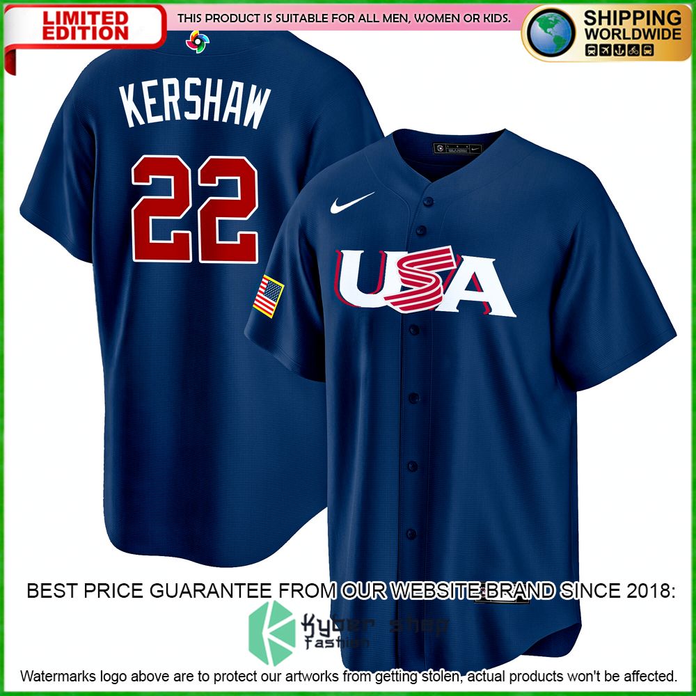 clayton kershaw 22 usa navy baseball jersey limited edition pcm8q