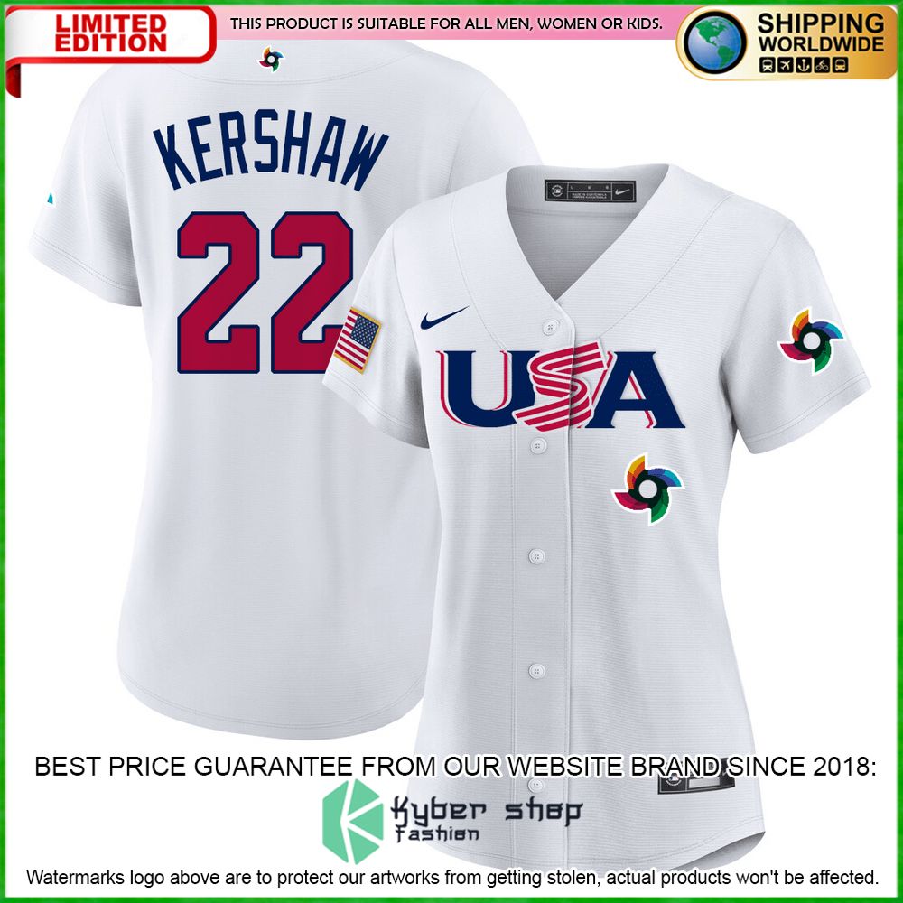 clayton kershaw 22 usa white baseball jersey limited edition glond