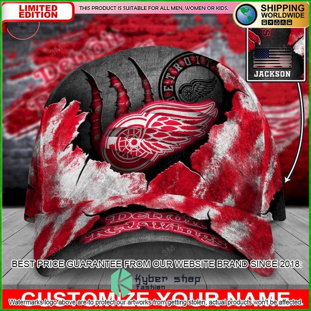 detroit red wings skull nhl custom name cap limited edition hwzka