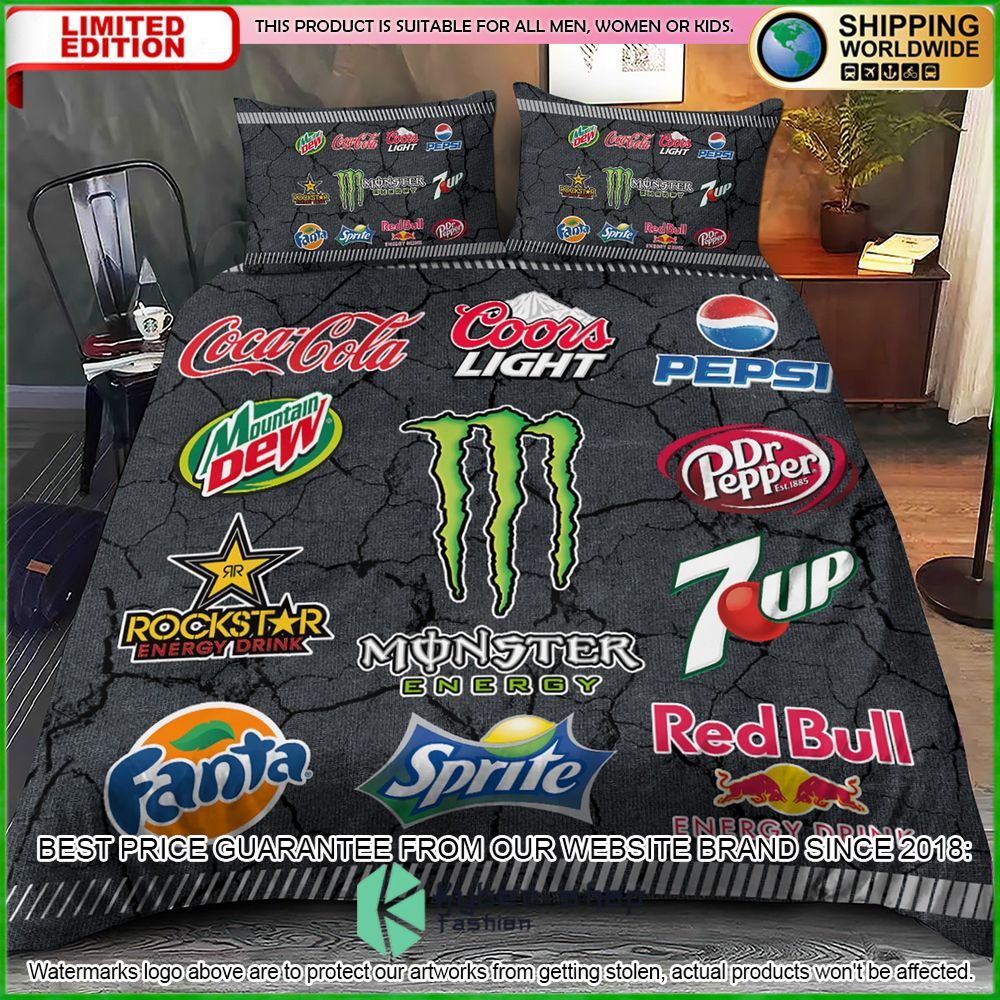 drinks logo monster energy crack bedding set limited edition pqekq