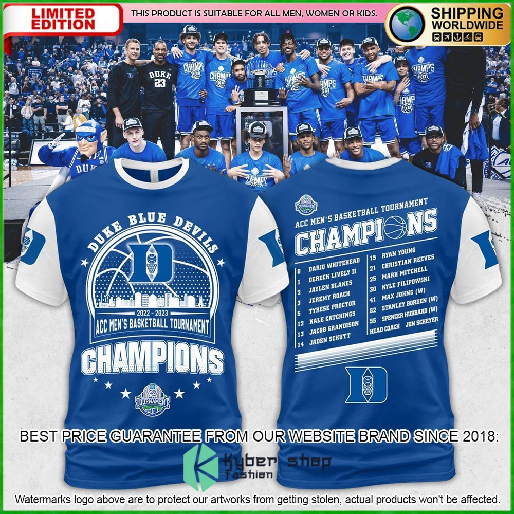 duke blue devils 2023 acc mens basketball conference tournament champions hoodie shirt limited edition fjjh5