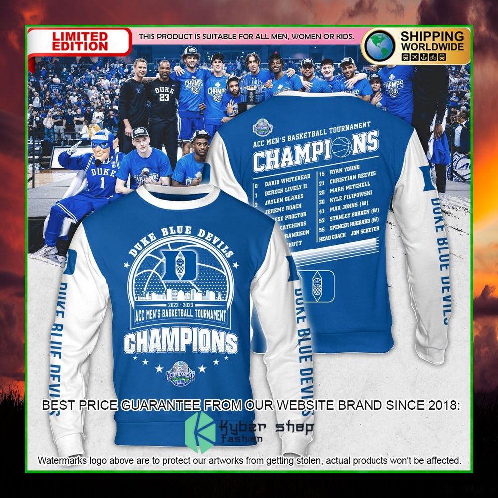 duke blue devils 2023 acc mens basketball conference tournament champions hoodie shirt limited edition gqheu