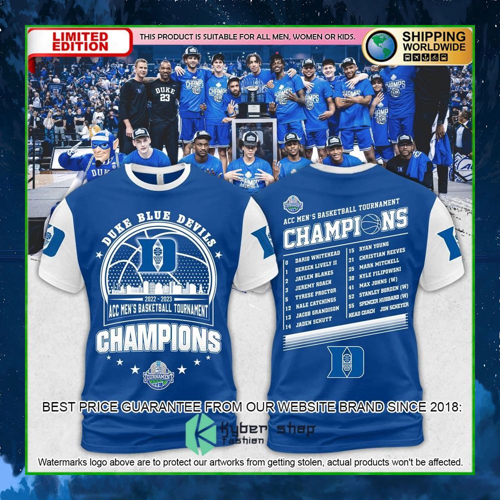 duke blue devils 2023 acc mens basketball conference tournament champions hoodie shirt limited edition vpojm