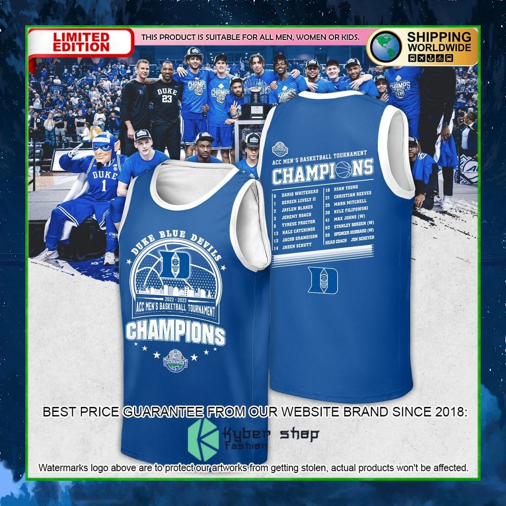 duke blue devils 2023 acc mens basketball conference tournament champions tank top limited edition lwhqn
