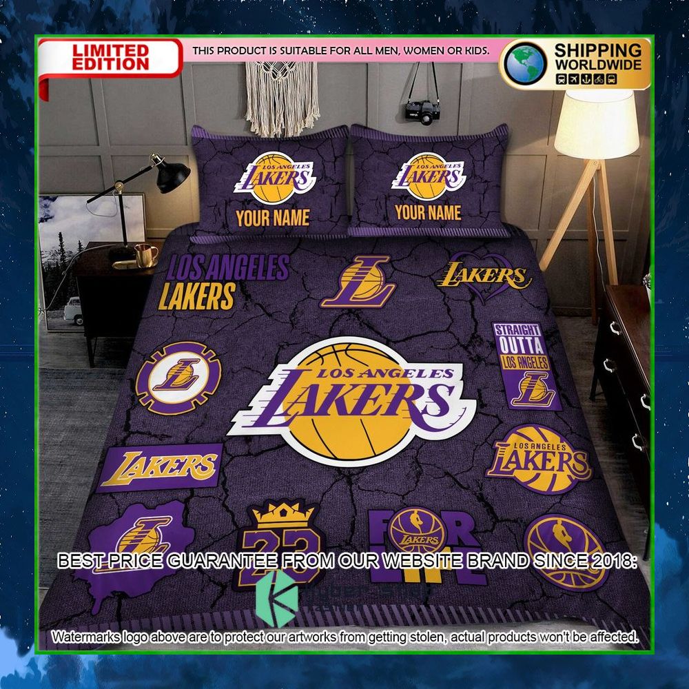 los angeles lakers custom name crack bedding set limited edition 2y3bn