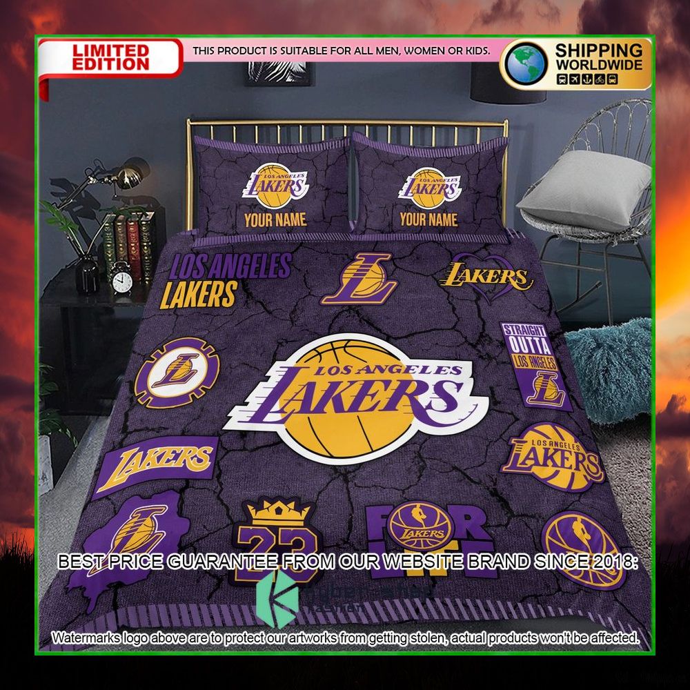 los angeles lakers custom name crack bedding set limited edition dpmhr