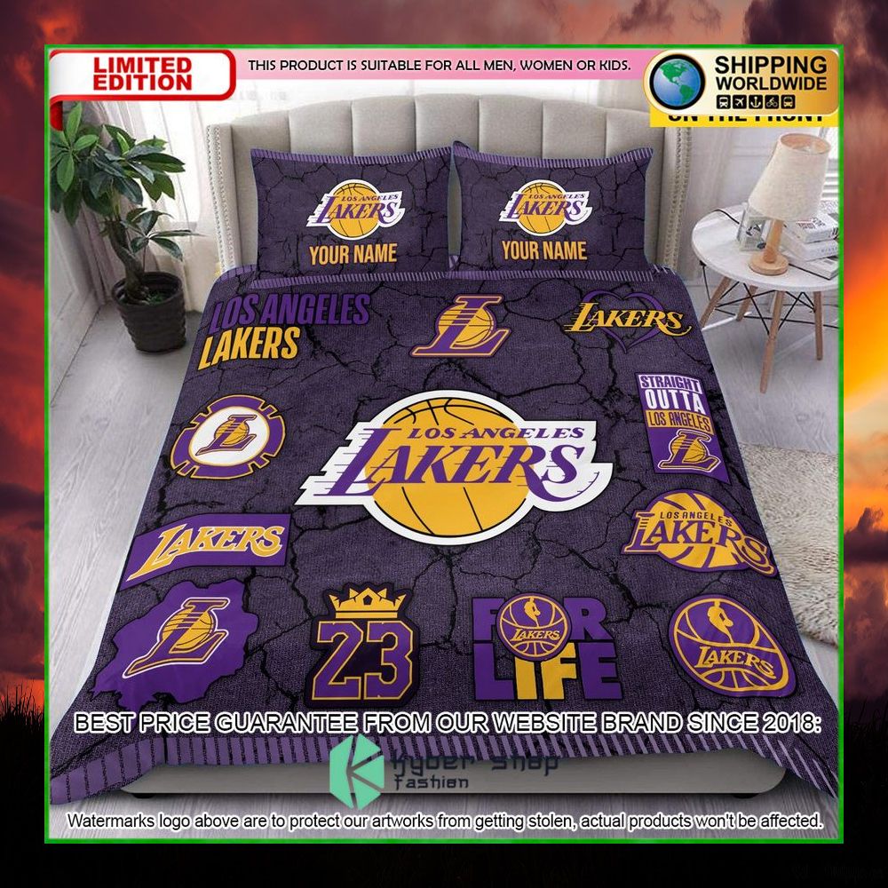 los angeles lakers custom name crack bedding set limited edition h9puu