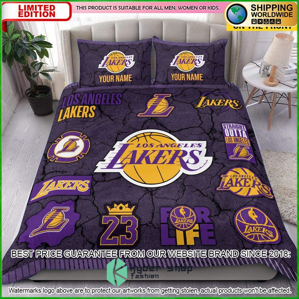 los angeles lakers custom name crack bedding set limited edition vuiol