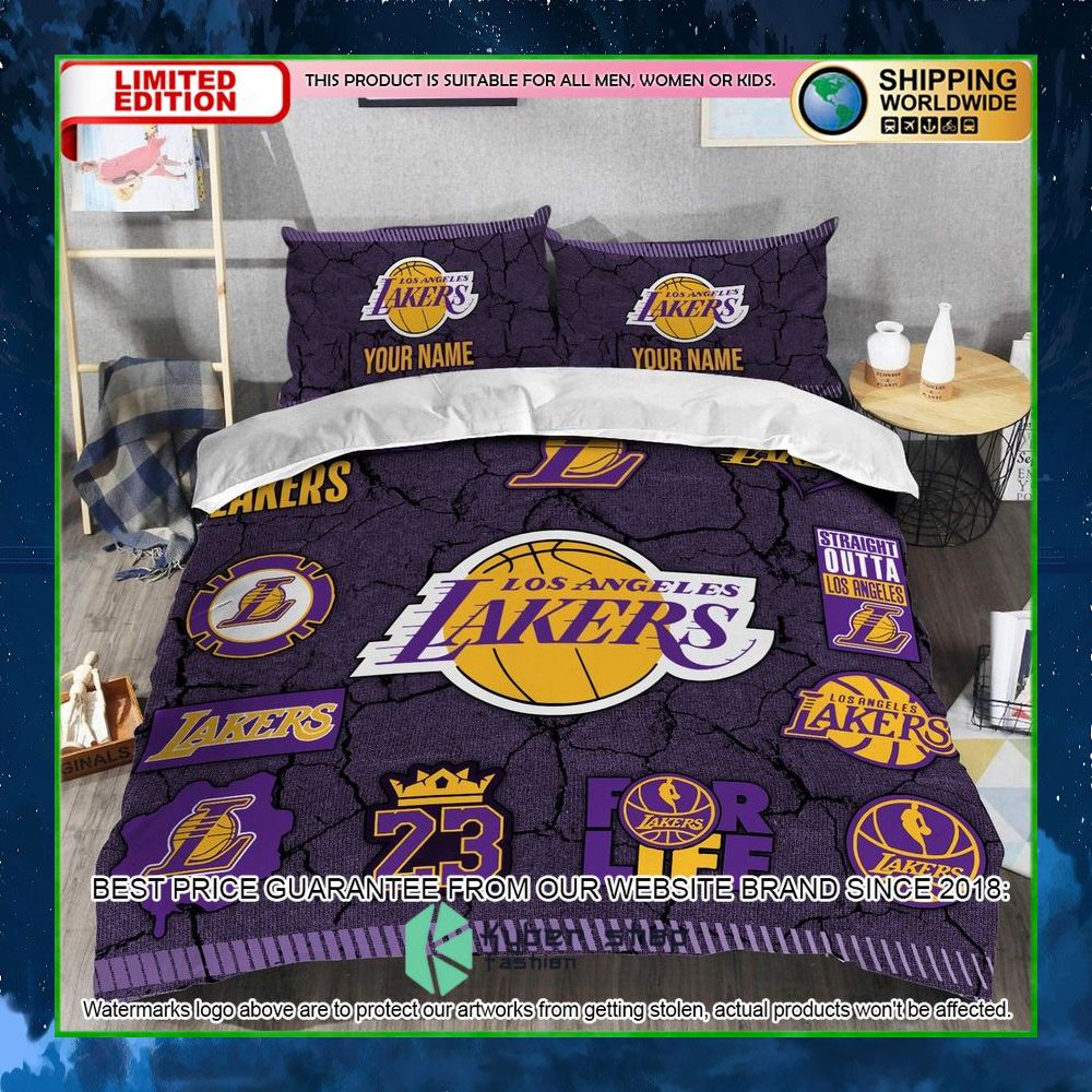 los angeles lakers custom name crack bedding set limited edition w116r
