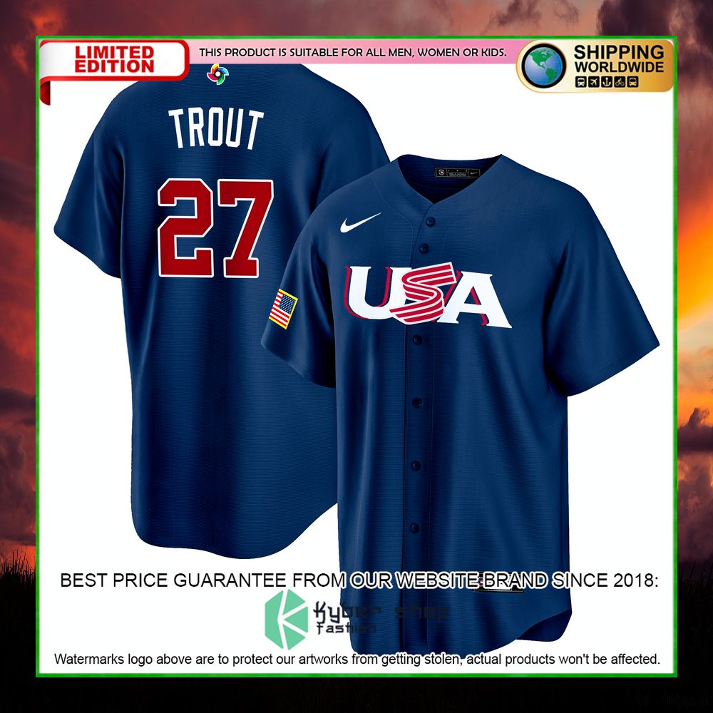 mike trout 27 usa navy baseball jersey limited edition
