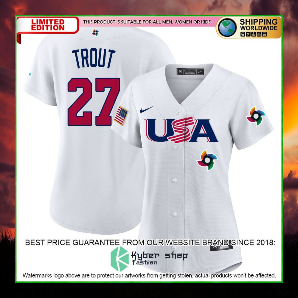 mike trout 27 usa white baseball jersey limited edition 2opzj