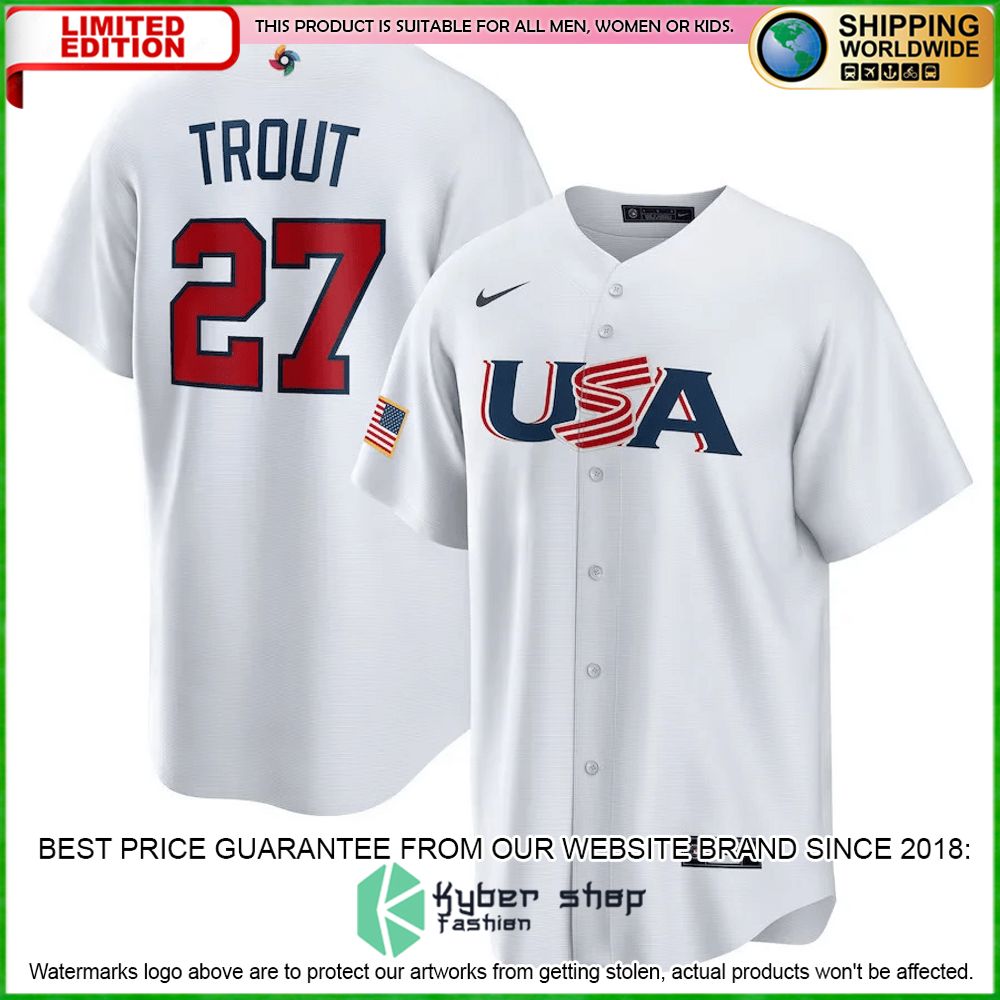 mike trout 27 usa white baseball jersey limited edition f6kgt