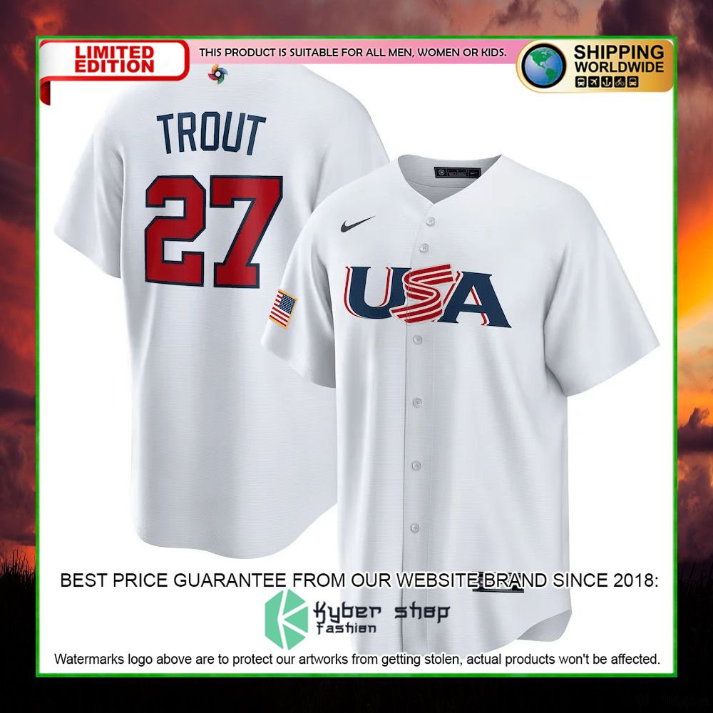 mike trout 27 usa white baseball jersey limited edition h8n4i