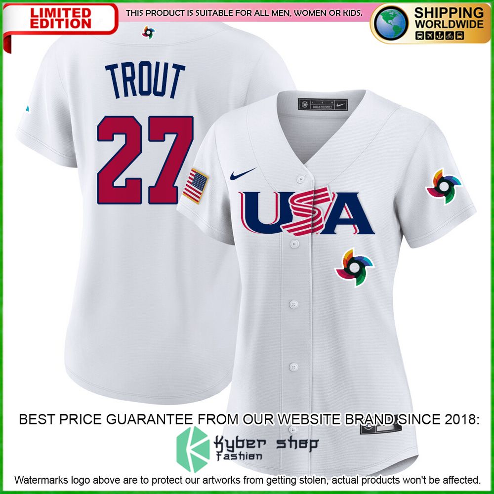 mike trout 27 usa white baseball jersey limited edition ojsg9