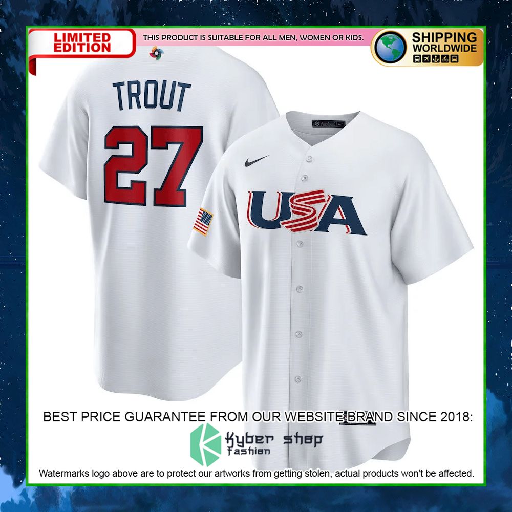 mike trout 27 usa white baseball jersey limited edition qahy7