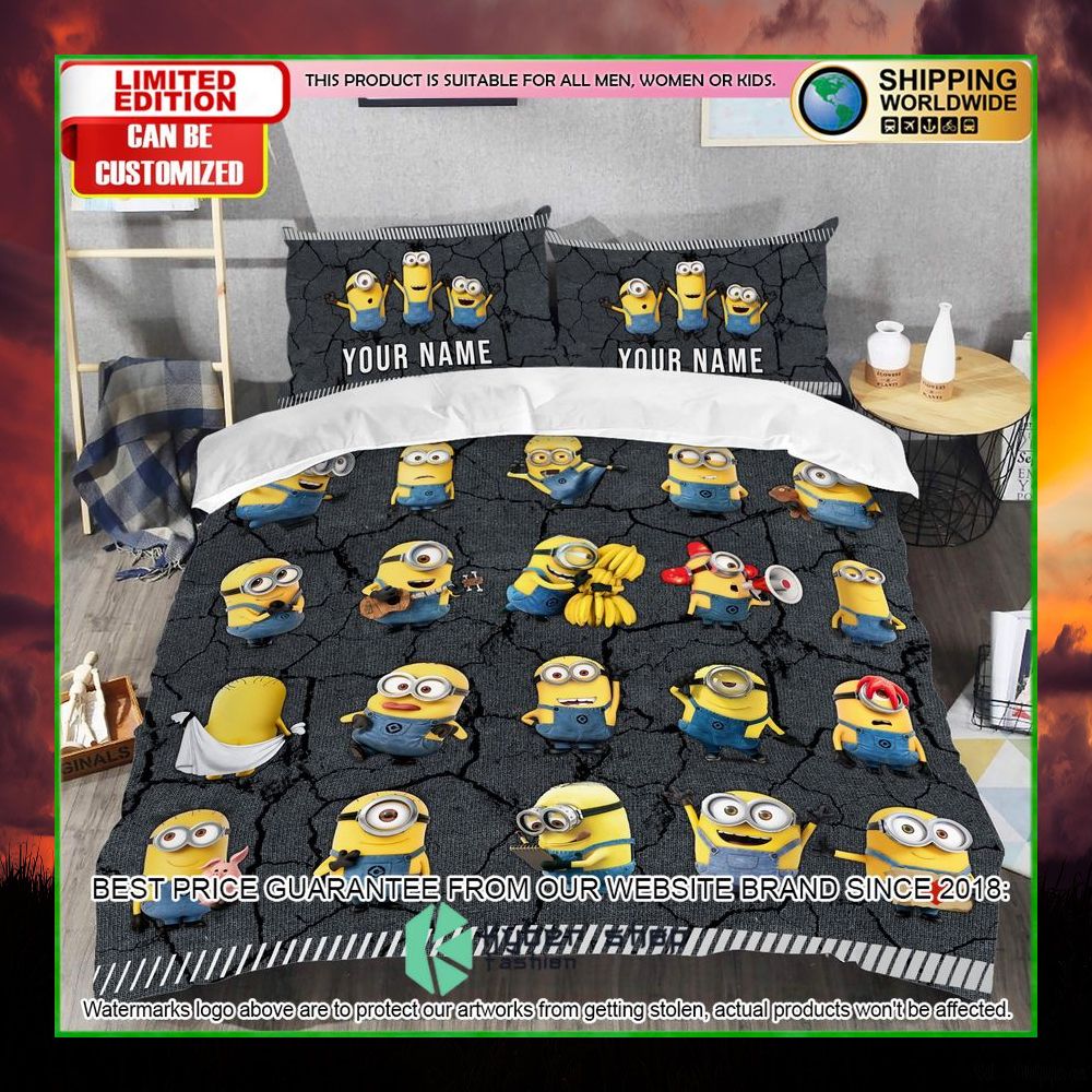 minions cute custom name crack bedding set limited edition