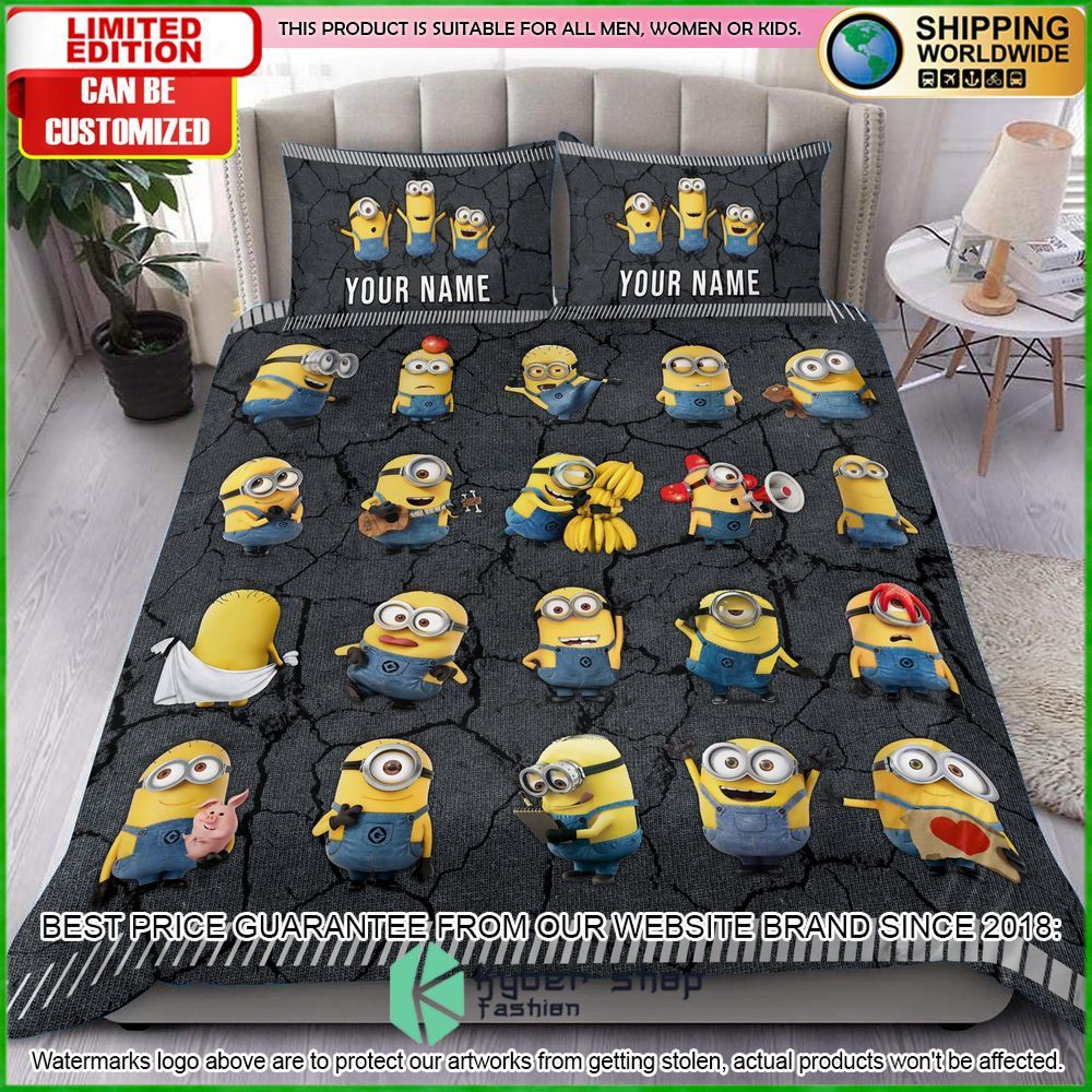 minions cute custom name crack bedding set limited edition