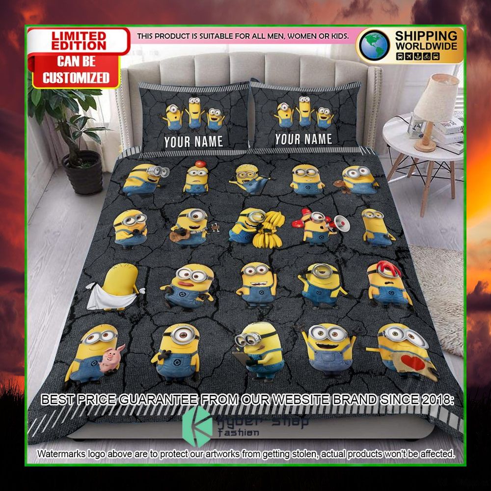 minions cute custom name crack bedding set limited edition pycfe