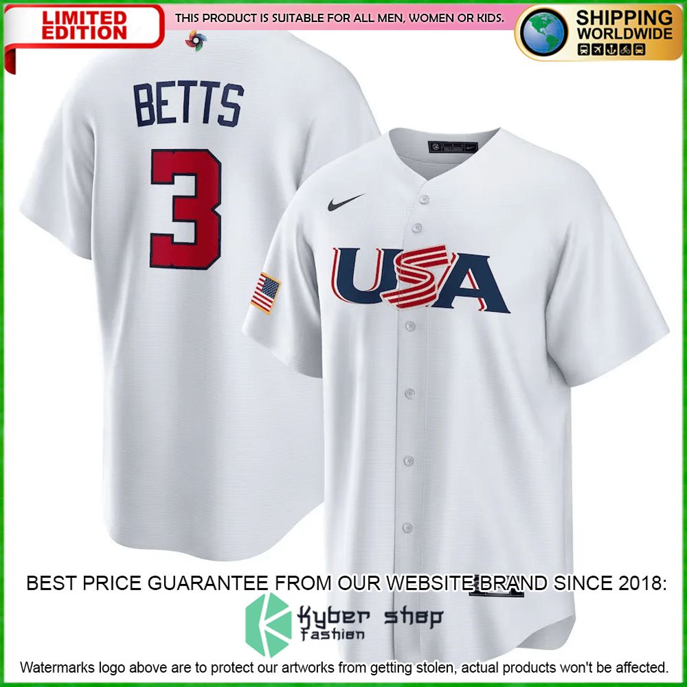 mookie betts 3 usa white baseball jersey limited edition ddvow