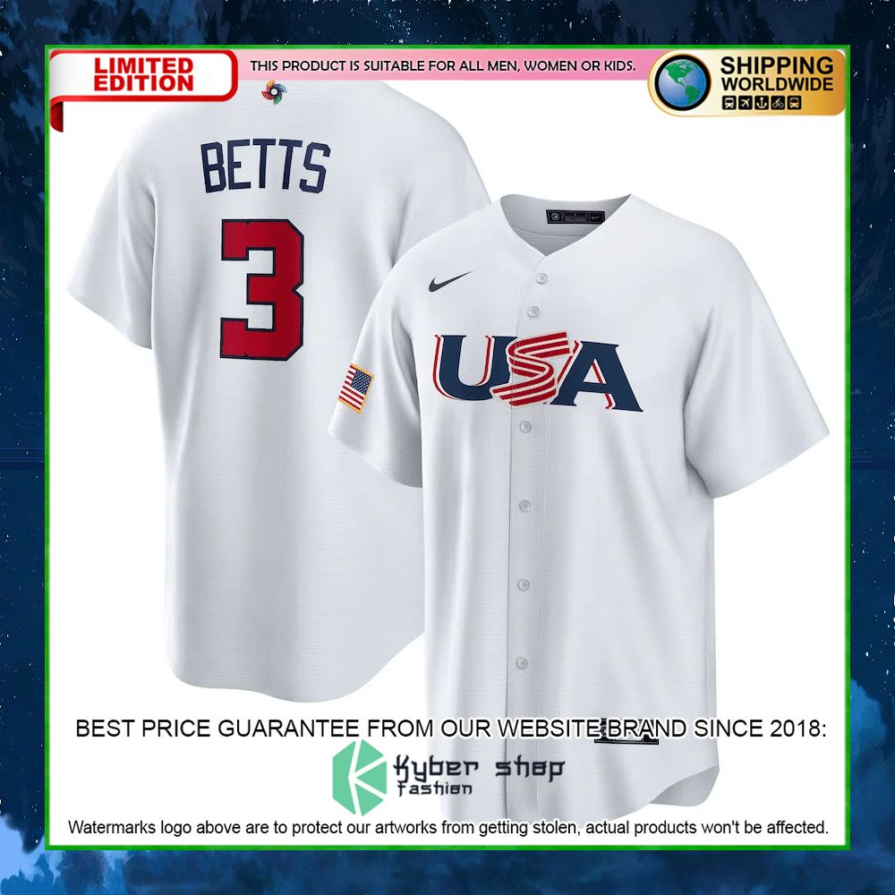 mookie betts 3 usa white baseball jersey limited edition e4gug
