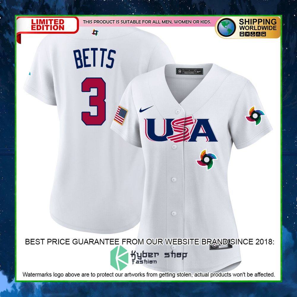 mookie betts 3 usa white baseball jersey limited edition v0f4h