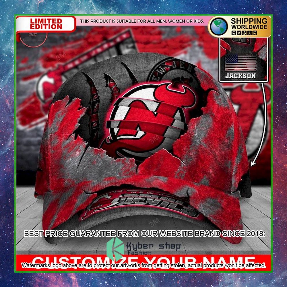 new jersey devils skull nhl custom name cap limited edition ftazk